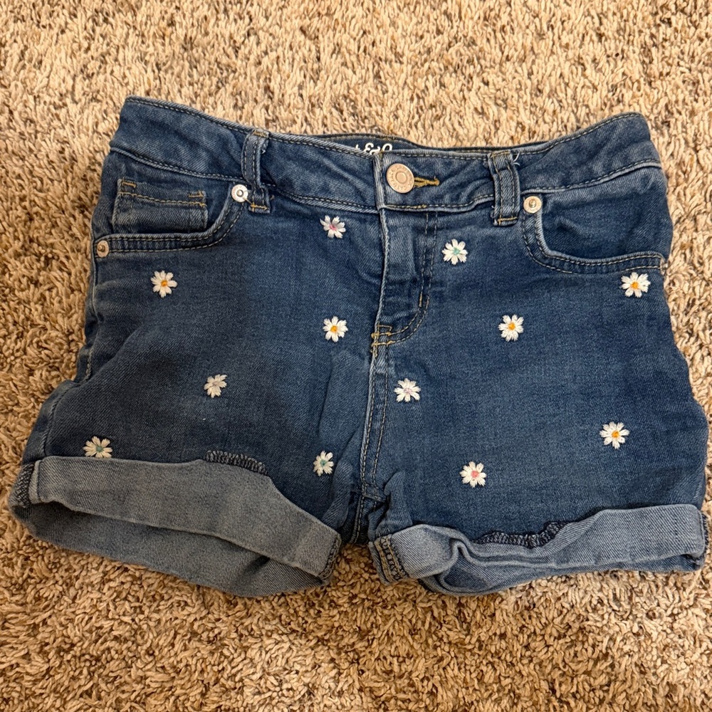 Cat & Jack Blue Denim Shorts with Floral Embroidery